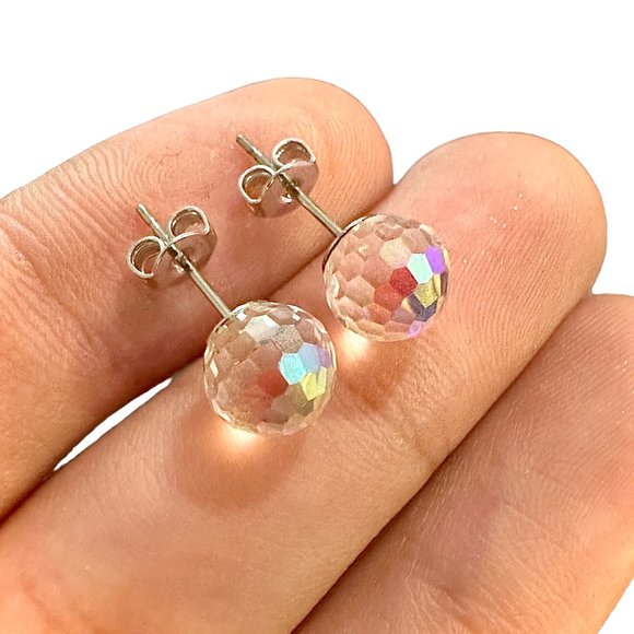 Disco Ball Earrings Silver Plated 5MM Stud Earrings for Women - Picture 7 of 9